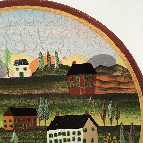Rustic Primitive Farmhouse Scene Painted Wood Plate NWOT - Picture 7 of 8